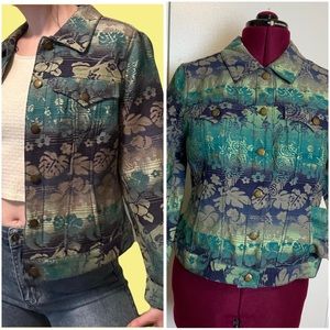 NWOT CARIBBEAN JOE button Up Denim Caribbean print  Blazer Jacket